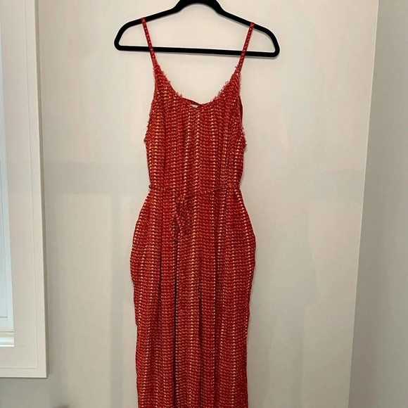 Urban Outfitters Kiari Red Wide Legged Strappy Bohemian Jumpsuit - Picture 1 of 12